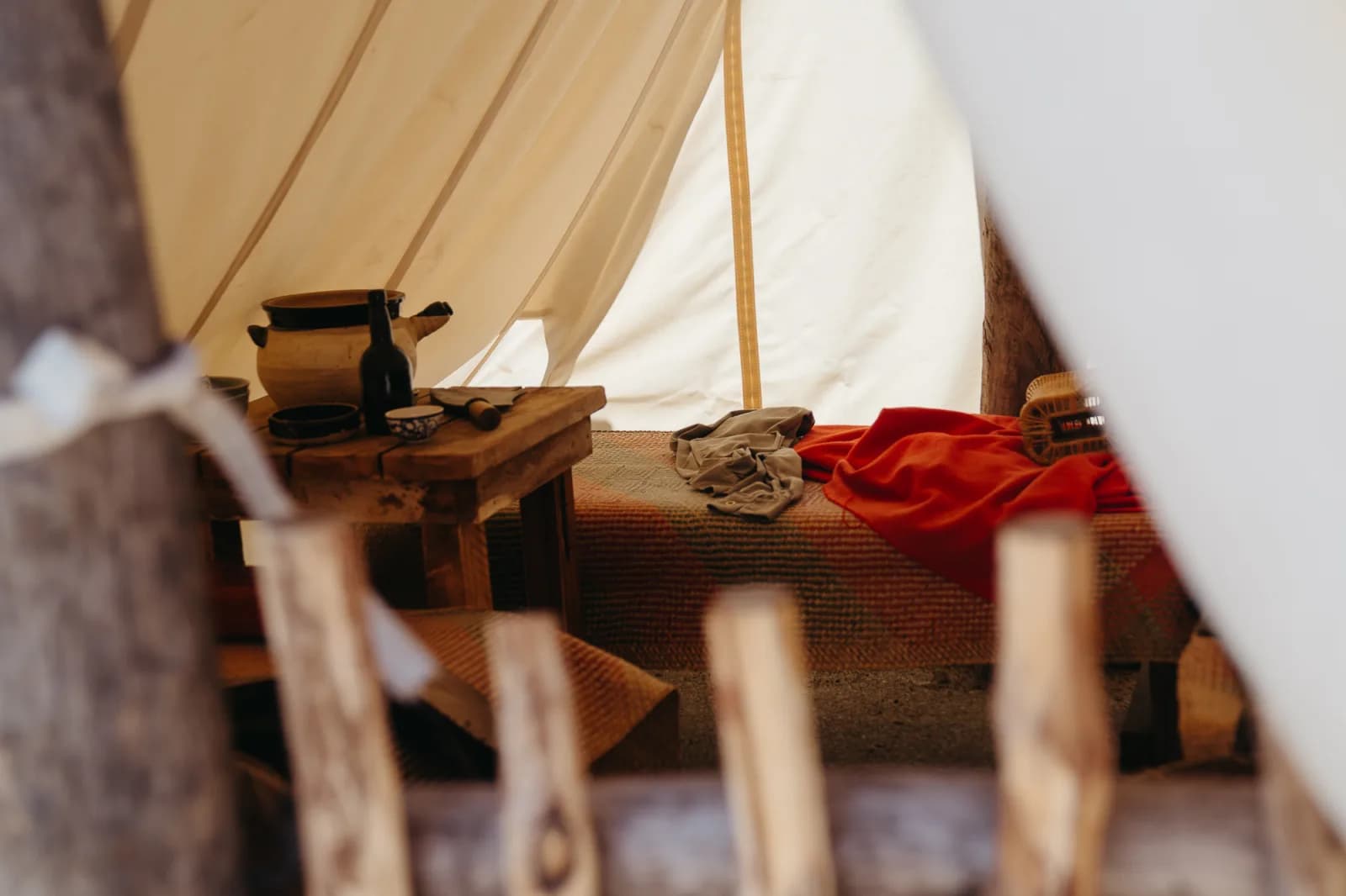 Interior of a historical tent, showcasing period-appropriate furnishings and equipment.