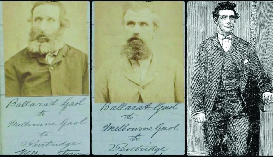 Historic portraits and illustration of three 19th-century men associated with Ballarat, displayed as part of Sovereign Hill’s historical interpretation.